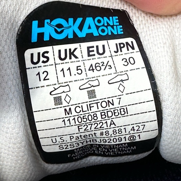 HOKA Men’s Clifton 7 size 12 White Navy Comfort Sneaker Running Trainers - Picture 6 of 14